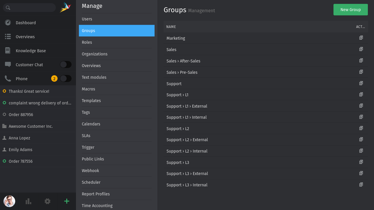 Zammad 6.2 - Structure arborescente des groupes