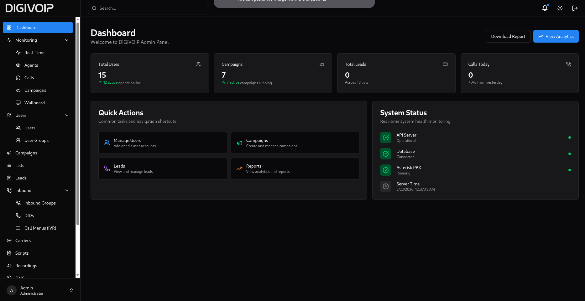 DIGI-DIALER Dashboard Admin Dark